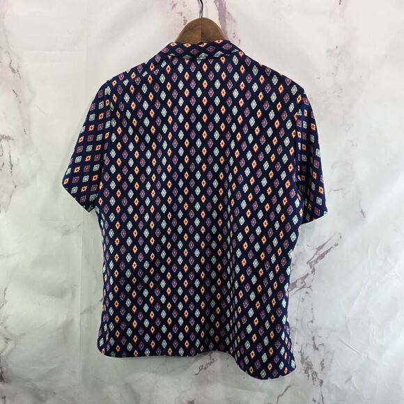 Vintage Levis Shirt Womens Large Blouse Navy Button Up 70s Retro Pattern Disco - Picture 5 of 10